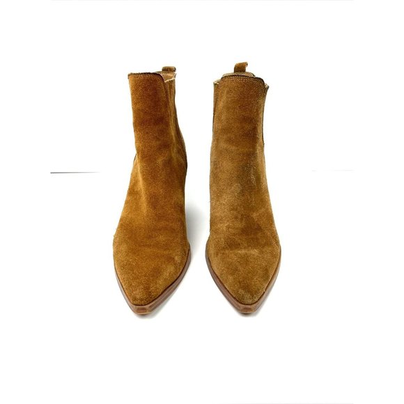 Marc Fisher LTD Alva Brown Ankle Boots Womens Size 9.5 Suede Leather Camel Color - Picture 2 of 6